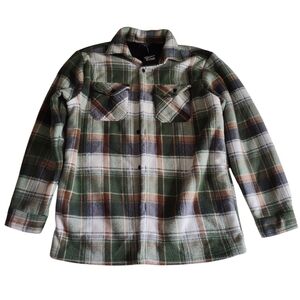 Original Deluxe Small Plaid Green Sherpa Lined Flannel Shirt Jacket *FLAWED*